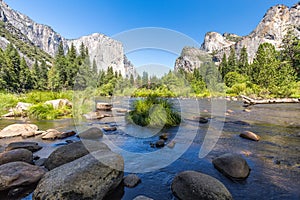 Classic view of Yosemite Valley in Yosemite National Park, California, USA.
