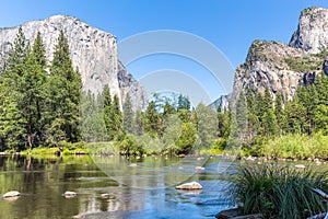 Classic view of Yosemite Valley in Yosemite National Park, California, USA.