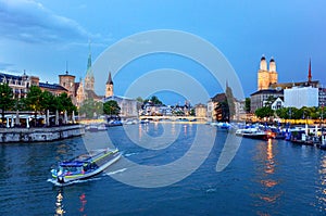 Classic views of the Zurich the Limmat river, Switzerland