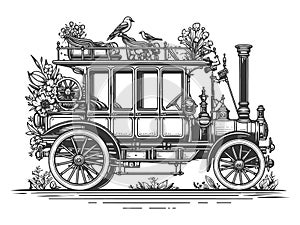 Classic Vintage car Engraving sketch vector