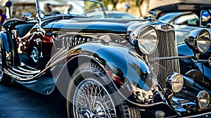 Classic and vintage cars at a car show.