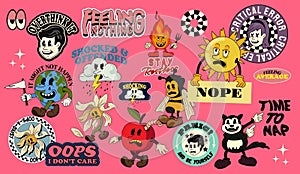 Classic Vintage Character Cartoon Sticker Set With Quotes