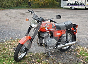 Classic vintage Chechoslovak motorbike Cezet 250 parked at car show