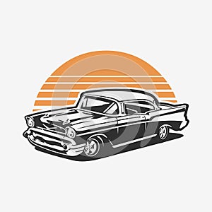 Classic Vintage Hot Rod Car Vector Art Illustration Isolated for TShirt Design