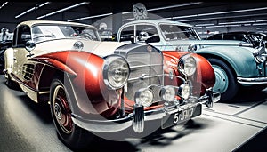 Classic vintage Mercedes Benz cars splay Sinsheim automotive museum July 1 2017 Germany car antique retro auto automobile