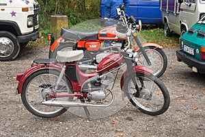 Classic vintage Polish moped Komar-2 parked at car show