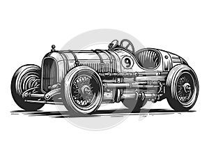 Classic Vintage Race Car engraving sketch vector