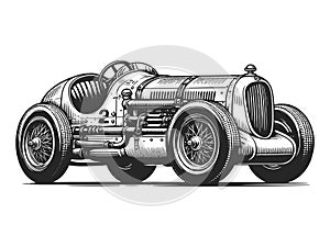 Classic Vintage Race Car engraving sketch vector