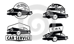 Classic vintage retro black and white car. Vector logo design set