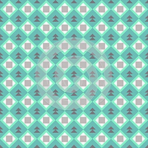 Classic vintage seamless pattern with abstract geometry texture. Green blue brown triangle square background. Can be used for