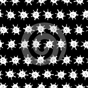 Classic vintage seamless pattern with polka dot, sun stars texture grunge crayons ink. black White background. Can be used for