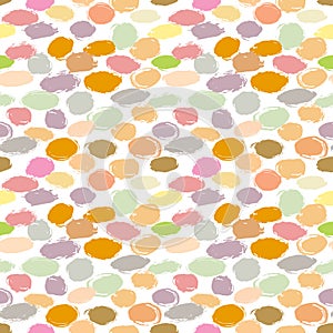 Classic vintage seamless pattern polka dot, texture brush strokes ink. pink green orange isolated on White background. Can be used