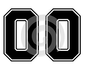 00 Classic Vintage Sport Jersey Number in black number on white background for american football, baseball or basketball