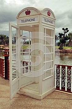 Classic vintage white phone booth