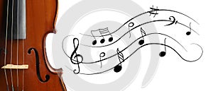 Classic violin and music notes on background. Banner design