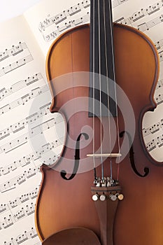 Classic violin on music score background