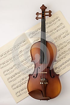 Classic violin on music score background