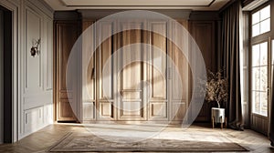 classic wardrobe cabinets in an architectural interior during daytime, employing professional photography to accentuate