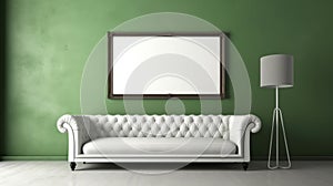 Classic White Couch With Green Wall Frame