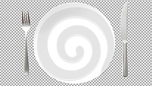 A White Dinner Plate With a Fork and Knife on Both Sides