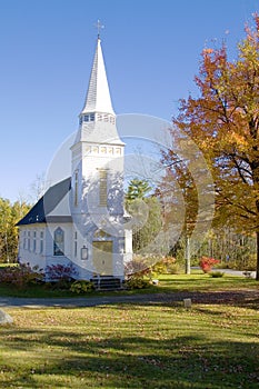 Classic White Mountains Church in Autumn