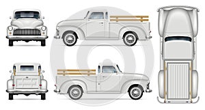 Classic white pickup truck vector mock-up