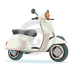 Classic white scooter illustration isolated white background. Motor scooter side view, cream body photo