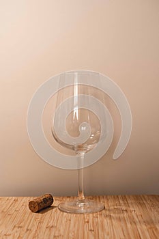 Classic wineglass with white background and wood. Prefect wineglass for red or white wine.