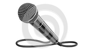 Classic wired microphone as a concept for karaoke, radio broadcasting and sound recording. 3D rendering illustration of