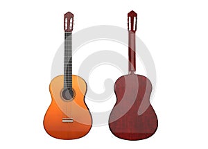 Classic wood acoustic guitar - front and back view