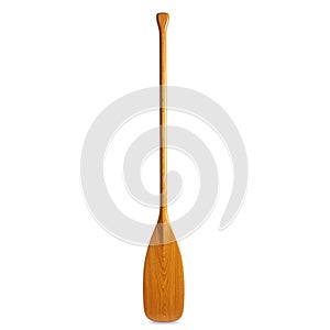 Single Wooden Canoe Paddle on White Background