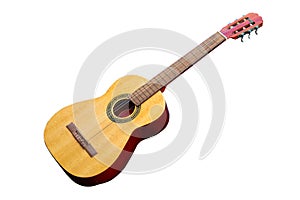 Classic wooden guitar isolated on a white background