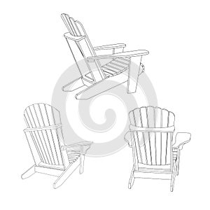 Classic wooden outdoor chair, outline sketch. Garden furniture set in adirondack style