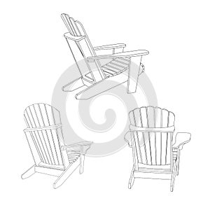 Classic wooden outdoor chair, outline sketch. Garden furniture set in adirondack style photo