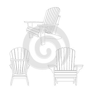 Classic wooden outdoor chair, outline sketch. Garden furniture set in adirondack style photo
