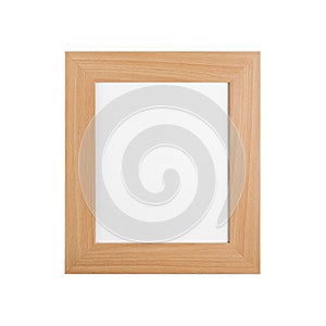 Classic wooden picture frame with blank canvas isolated on white