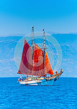 Classic wooden sailing boat