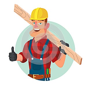 Classic Worker Or Carpenter Vector. Civil Engineering Construction Worker. Isolated On White Cartoon Character