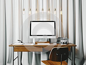 Classic workspace with white blinds on the