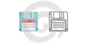 Classic y2k, 90s and 2000s aesthetic. Flat and outline style retro floppy disk, vintage element. Hand-drawn vector illustration.