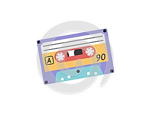 Classic y2k, 90s and 2000s aesthetic. Flat style audio cassette, vintage element. Hand-drawn vector illustration. Patch, sticker,