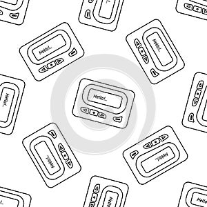 Classic y2k, 90s and 2000s aesthetic. Outline style pager, beeper, vintage seamless pattern. Hand-drawn vector illustration