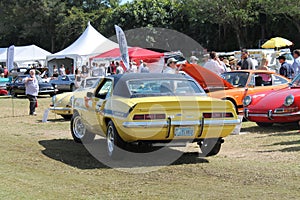 Classic yellow American muscle car