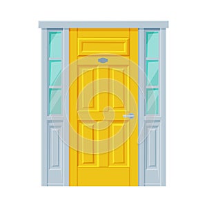 Classic Yellow Door, Facade Architactural Design Element Vector Illustration