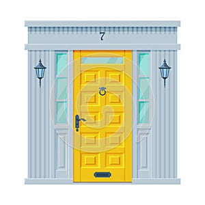 Classic Yellow Door, Facade Architactural Design Element Vector Illustration