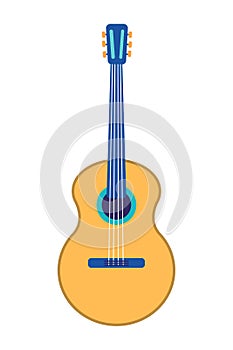 Classical acoustic guitar with four strings. Silhouette classical guitar isolated in white background. Musical wooden string