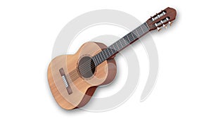 Classical acoustic guitar, music instrument isolated on white background