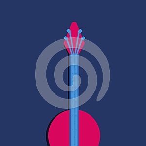 Classical and acoustic red guitar. Vector illustration blue background night