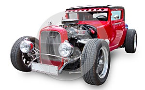 Classical American Horsepower Red Hot Rod. White background