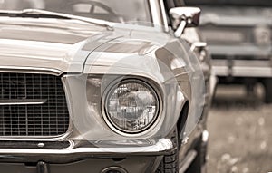 The Classical American muscle car close up shot